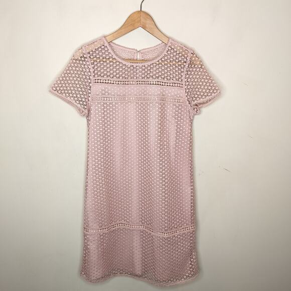 Ann Taylor Pink Lace Dress Short Sleeve Shift - Picture 1 of 11